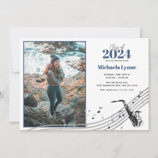 Graduation Saxophone Marching Band with Photo Invitation