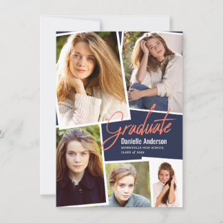 Graduation Scattered Photo Collage Modern Script Announcement