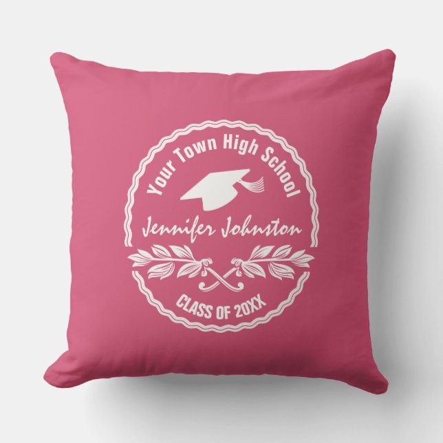 Graduation School and Class Year Pink Custom Cushion (Front)
