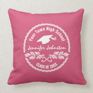 Graduation School and Class Year Pink Custom Cushion