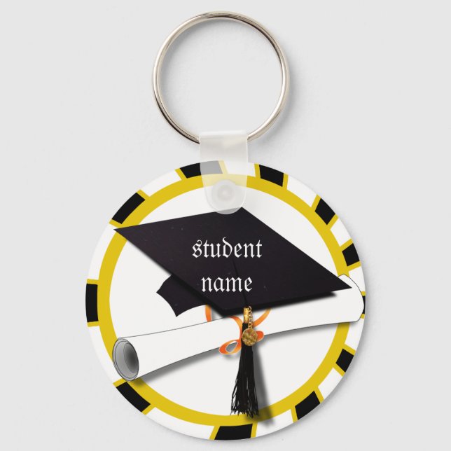 Graduation School Colors Black And Gold (ZOOM!) Key Ring (Front)