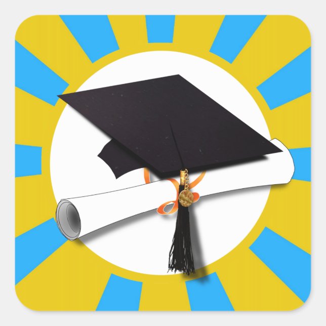 Graduation School Colours Blue And Gold Square Sticker (Front)