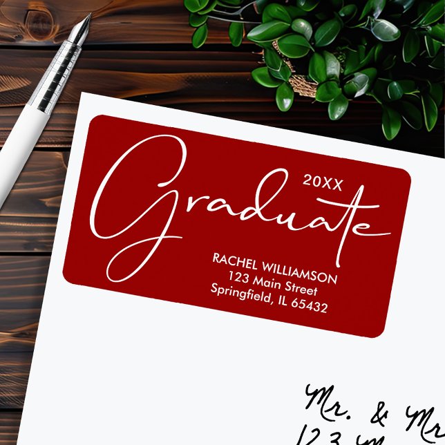 Graduation Script Cardinal Red Return Address Label (Graduation Script Cardinal Red Return Address Labels)
