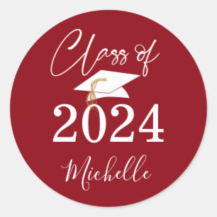 Graduation Script Class of 2024 Red White Classic Round Sticker