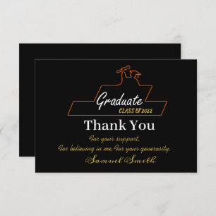 Graduation Script Gold & Black Class of Thank You Card