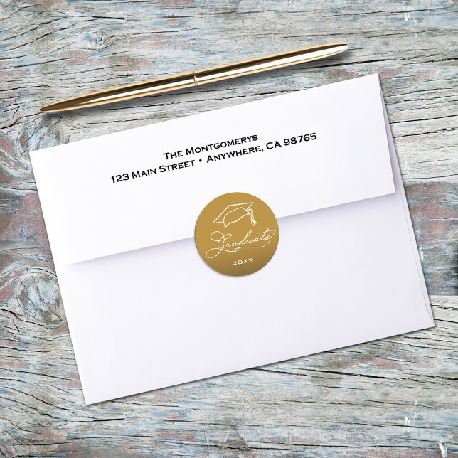 Graduation Script Gold Envelope Seal (Graduation script and grad hat on gold envelope seals)