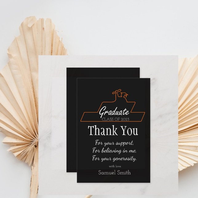 Graduation Script Handwriting Black Scroll Custom Thank You Card (black and white graduation thank you card)