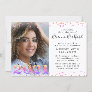 Graduation Script Multi-Colour Glitter 4 Photo Invitation