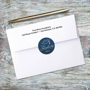 Graduation Script Navy Blue Envelope Seal