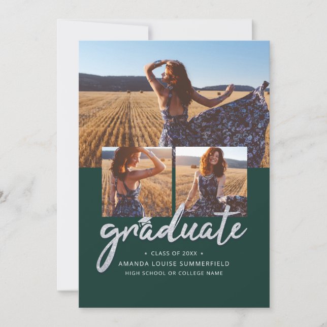 Graduation Script Photo Collage Green 2024 Grad Announcement (Front)