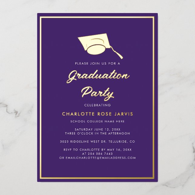 Graduation Script Purple Photo 2023 Party Gold (Front)