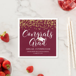 Graduation Script Typography CONGRATS GRAD Maroon Napkin