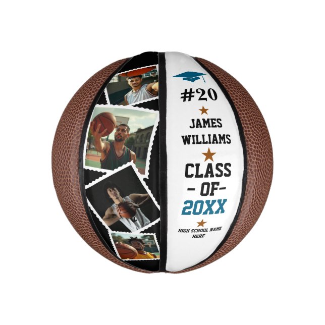 Graduation Senior Custom Name, Number & 4 Photos Mini Basketball (Vertical)