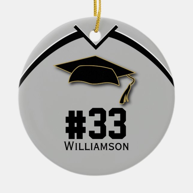 Graduation Senior Football Player Silver Grey Ceramic Tree Decoration (Front)