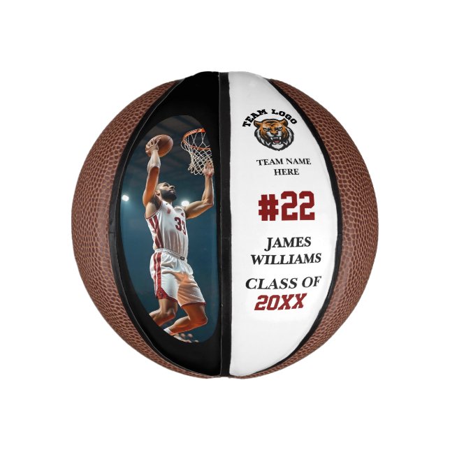 Graduation Senior Night Custom Photo & Name Mini Basketball (Vertical)
