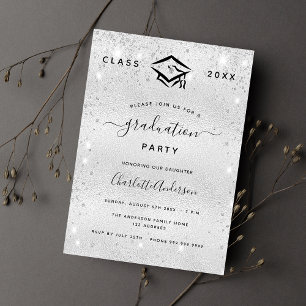 Graduation silver glitter modern elegant 2024 invitation
