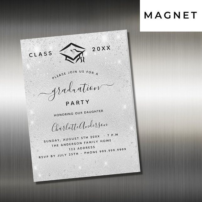 Graduation silver glitter modern luxury magnetic invitation (Creator Uploaded)