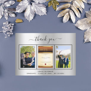 Graduation silver graduate photo script thank you card