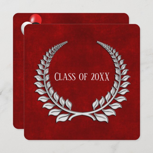 Graduation Silver Laurel on Red Invitation (Front/Back)