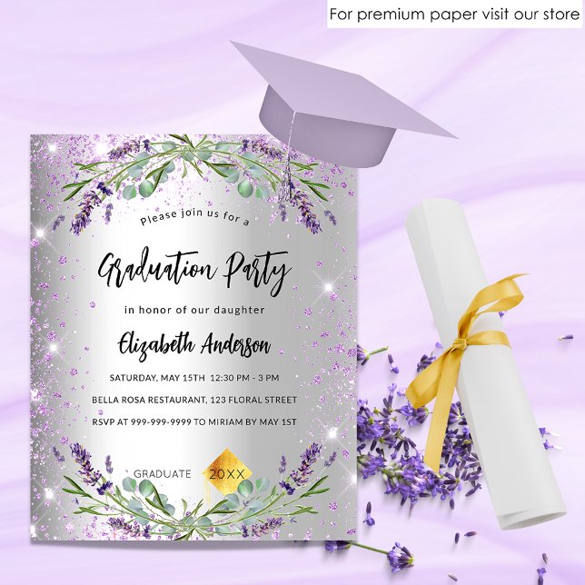 Graduation silver lavender budget invitation (Creator Uploaded)