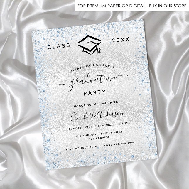 Graduation silver light blue budget invitation (Creator Uploaded)