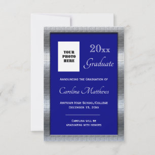 Graduation Silver Metal Frame Blue Graduation Announcement