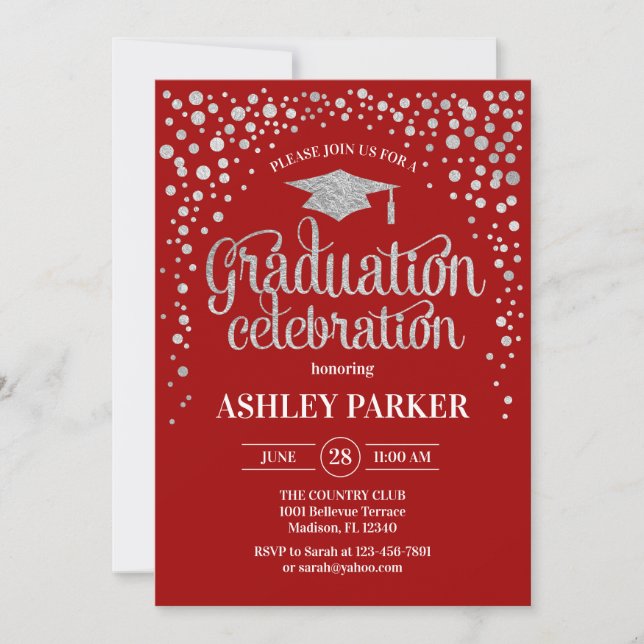 Graduation - Silver Red Invitation (Front)