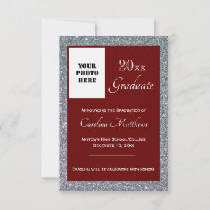 Graduation Silver Sparkle Maroon Announcement
