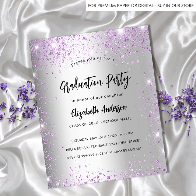 Graduation silver violet purple invitation (Creator Uploaded)