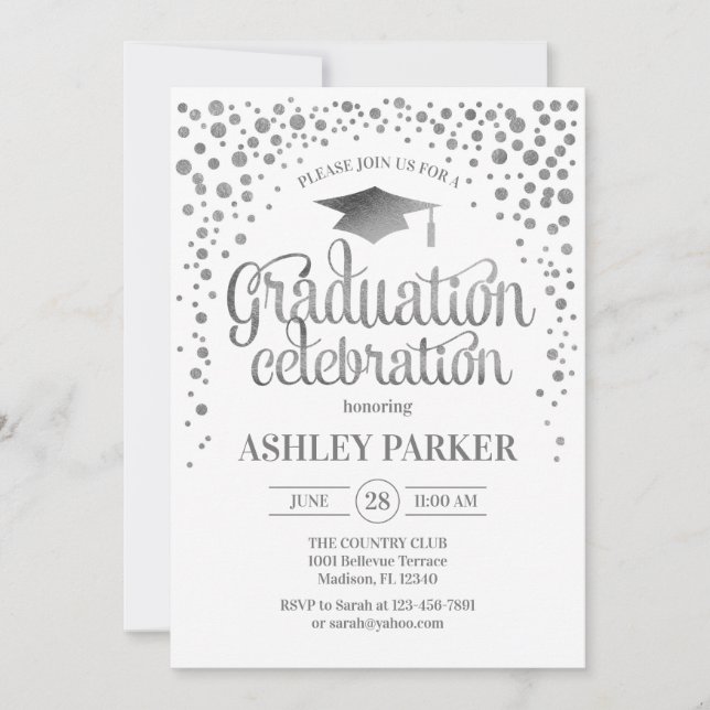 Graduation - Silver White Invitation (Front)