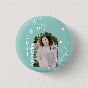 Graduation Simple Foliage Photo Aqua 3 Cm Round Badge