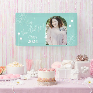 Graduation Simple Foliage Photo Aqua Banner