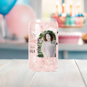 Graduation Simple Foliage Photo Aqua Can Glass