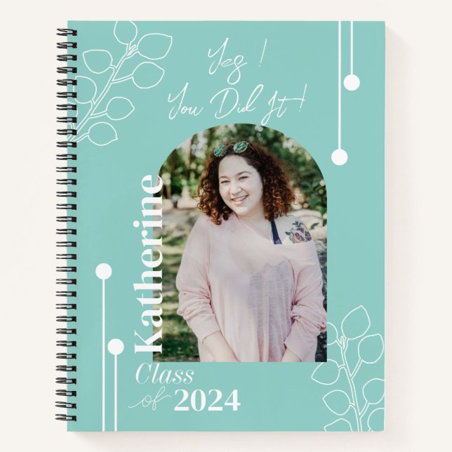 Graduation Simple Foliage Photo Aqua Notebook (Front)