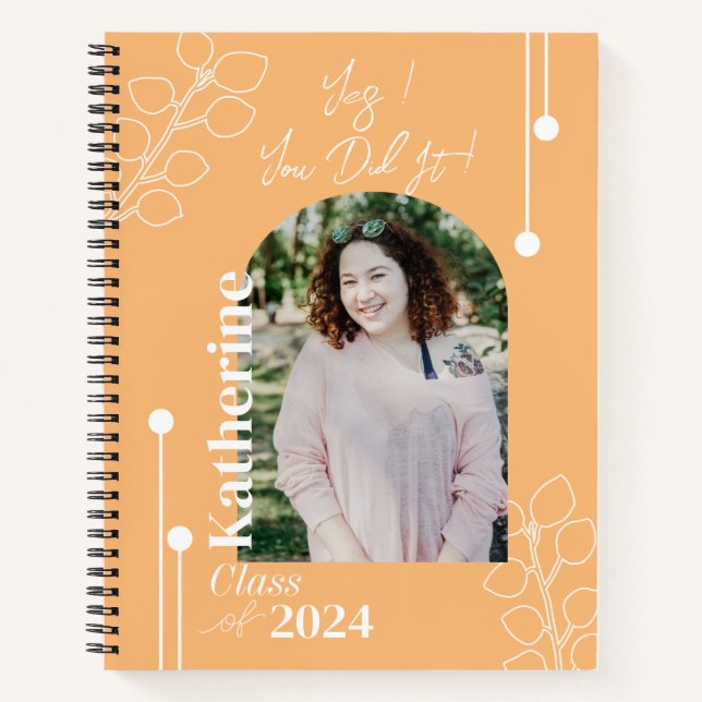Graduation Simple Foliage Photo Orange Notebook (Front)