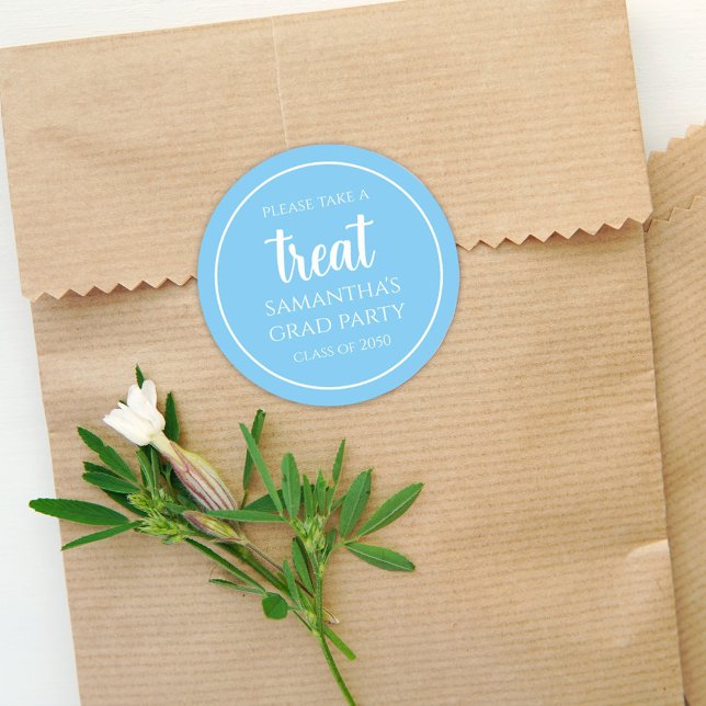 Graduation Simple Minimalist Carolina Blue Treat Classic Round Sticker (Creator Uploaded)