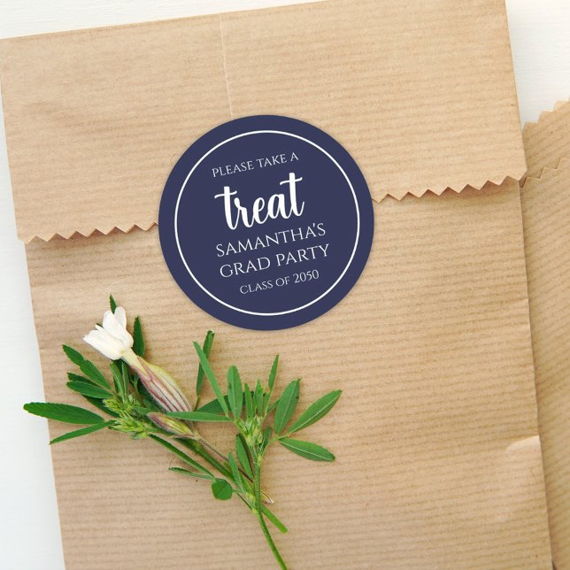 Graduation Simple Minimalist Navy Blue Treat Classic Round Sticker (Creator Uploaded)