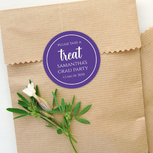 Graduation Simple Minimalist Script Purple Treat  Classic Round Sticker