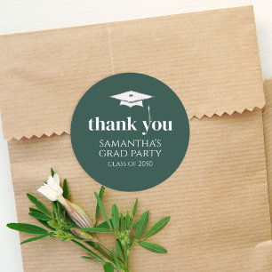 Graduation Simple Thank You Minimalist Dark Green Classic Round Sticker