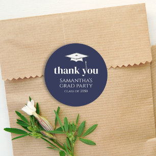 Graduation Simple Thank You Minimalist Navy Blue  Classic Round Sticker