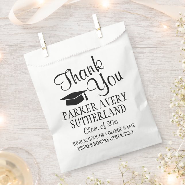 Graduation Simple Thank You Script Black and White Favour Bags (Clipped)