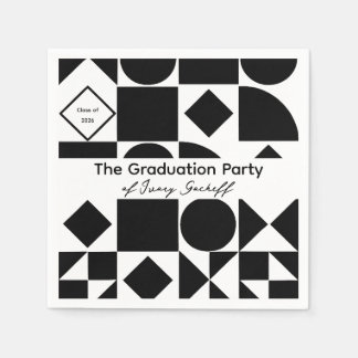Graduation Simplistic Geometry Black and White Napkin