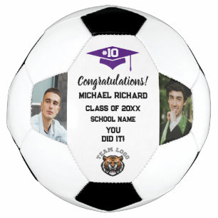 Graduation Soccer Custom Photo & Name Purple Soccer Ball