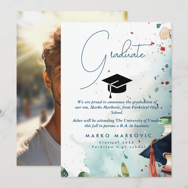 Graduation Son I Colourful Announcement (Front/Back)