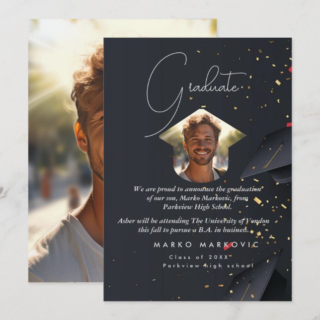 Graduation Son I Grey Announcement (Front/Back)