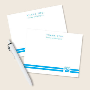Graduation Sporty Stripes Sky Blue Thank You Card