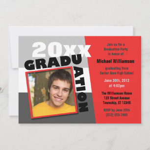 Graduation Squared Red Photo Party Invitation