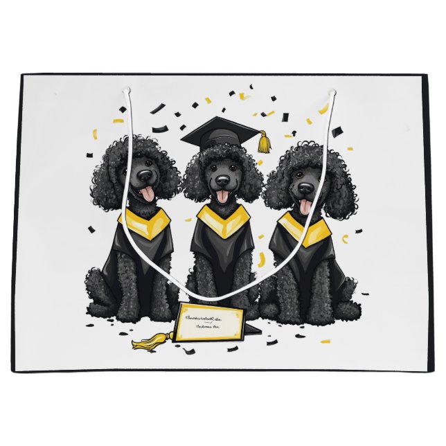 Graduation Standard Poodle Dogs Large Gift Bag (Front)