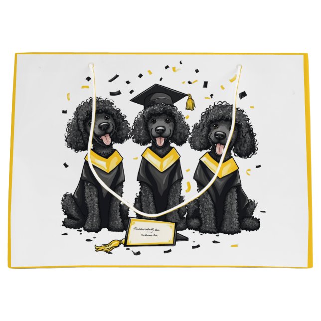 Graduation Standard Poodle Dogs Large Gift Bag (Front)
