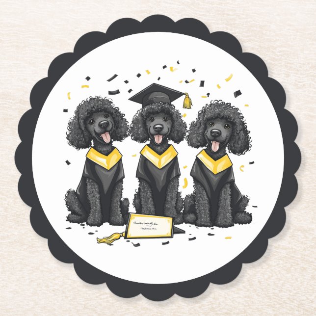 Graduation Standard Poodle Dogs Paper Coaster (Front)